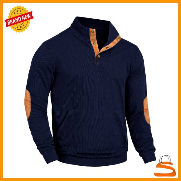 Corduroy Sweatshirt Long Sleeve Pullover Quarter Button Casual Retro Oversized